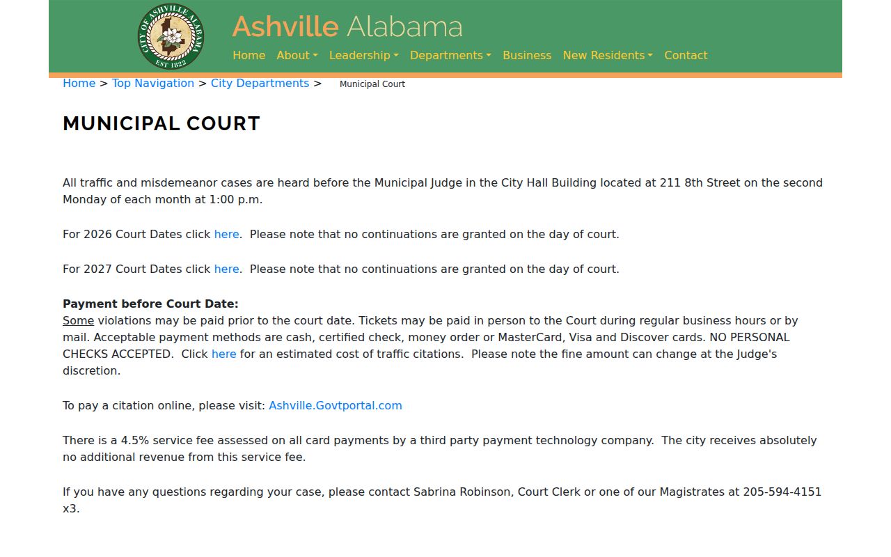 Ashville warrant records municipal court schedule and payment information