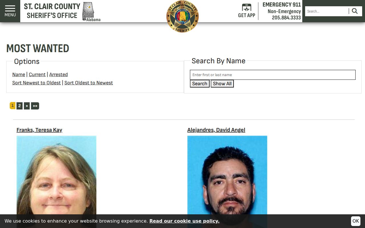St. Clair County warrant records Most Wanted search interface